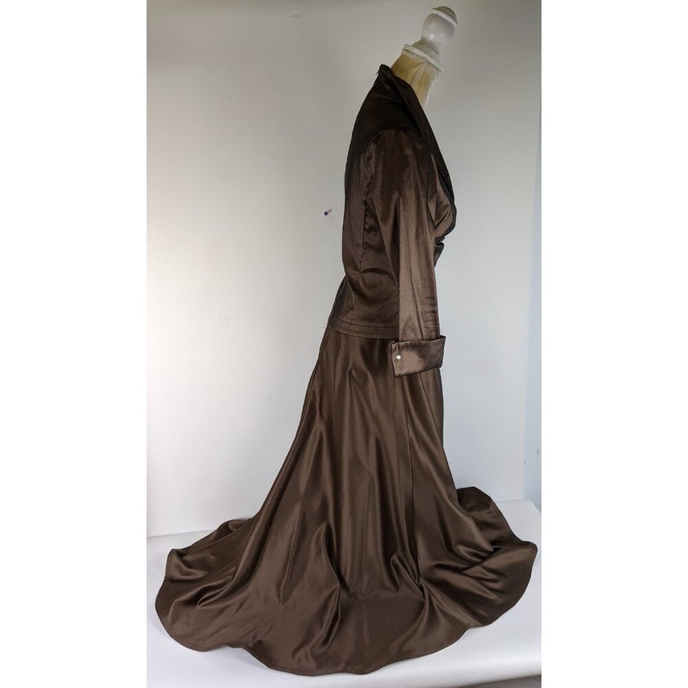 Vintage Tadashi Shoji Brown Formal Gown Womens Size 8 Evening Dress Prom Party - Picture 2 of 12